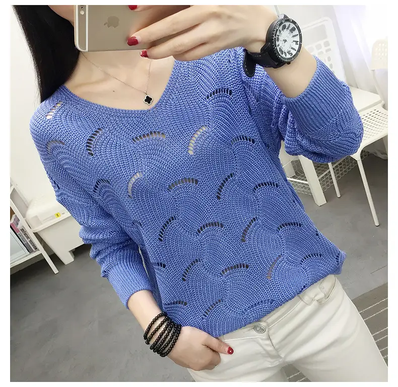 2021 Pink Hollow Out Sweater Top for Women — feature 12