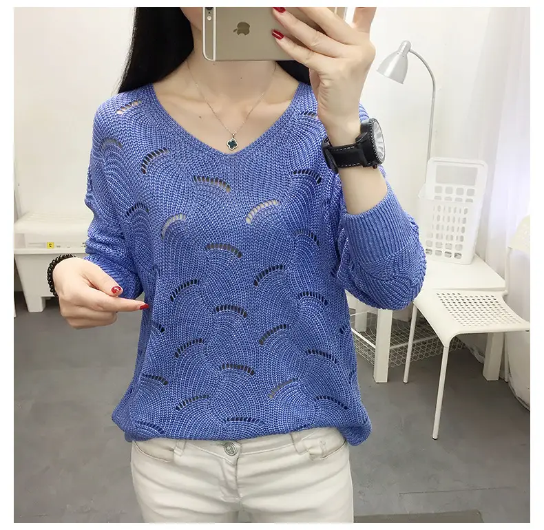 2021 Pink Hollow Out Sweater Top for Women — feature 13