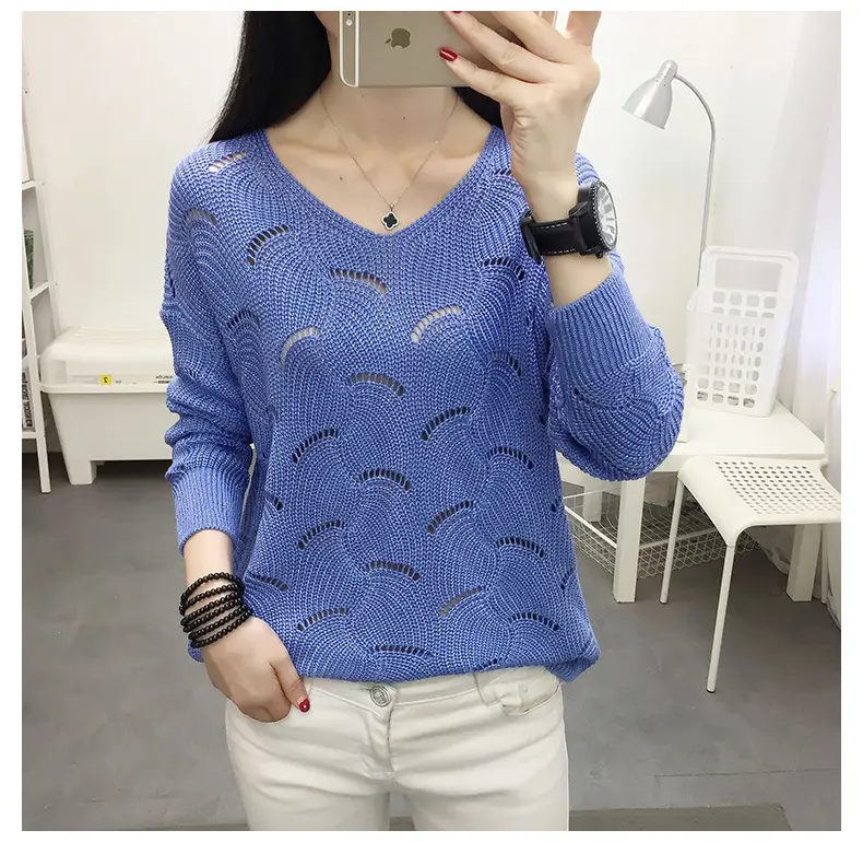 2021 Pink Hollow Out Sweater Top for Women — feature 15