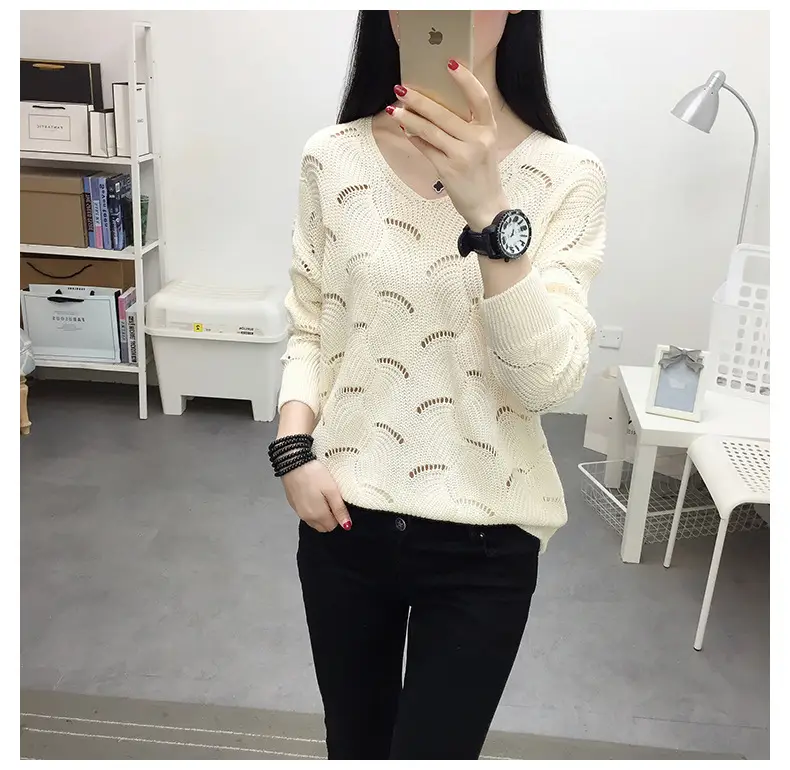 2021 Pink Hollow Out Sweater Top for Women — feature 16