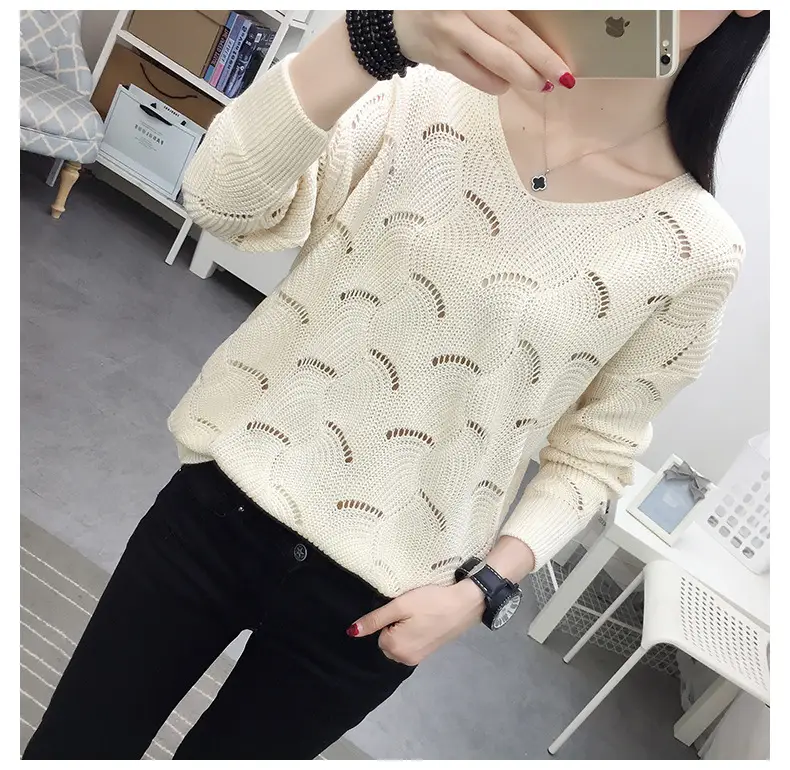 2021 Pink Hollow Out Sweater Top for Women — feature 17