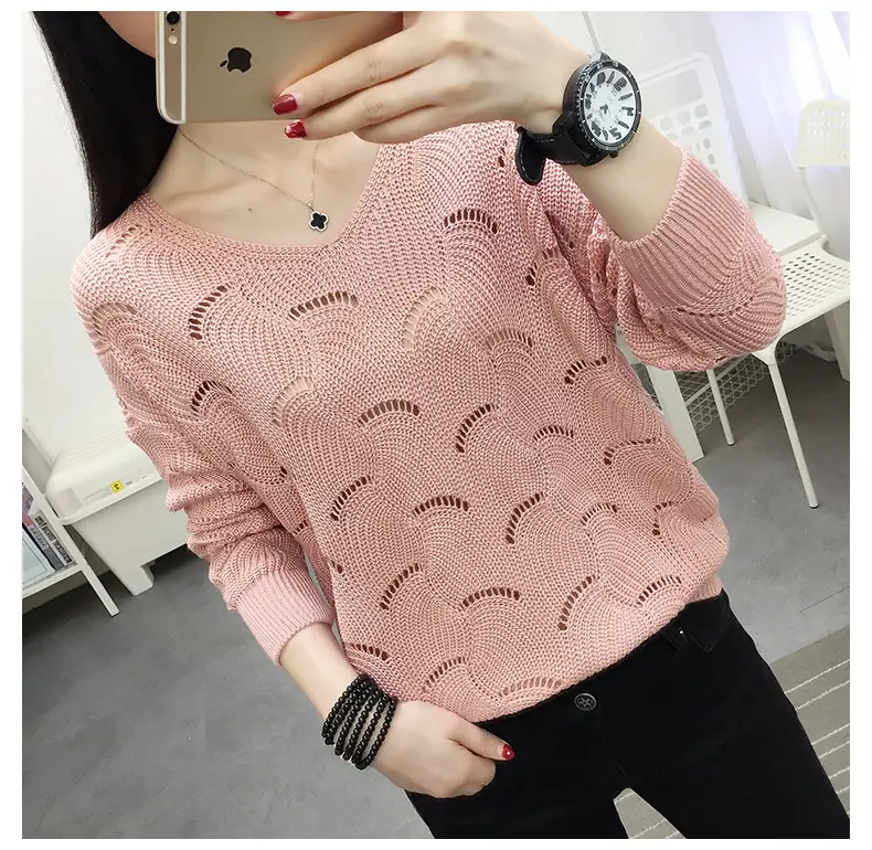 2021 Pink Hollow Out Sweater Top for Women — feature 19