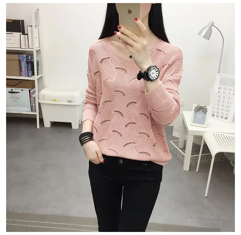 2021 Pink Hollow Out Sweater Top for Women — feature 20