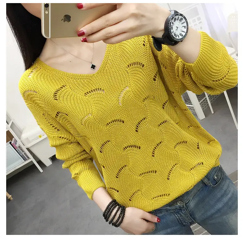 2021 Pink Hollow Out Sweater Top for Women — feature 3
