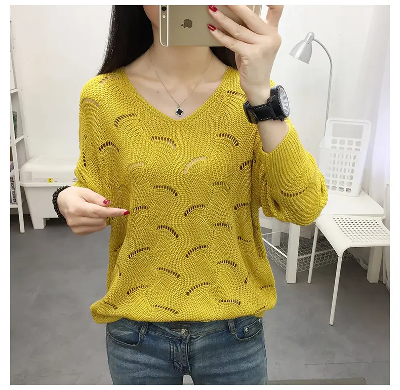 2021 Pink Hollow Out Sweater Top for Women — feature 4