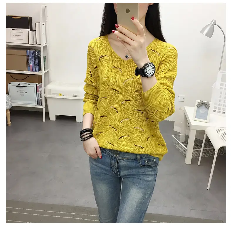 2021 Pink Hollow Out Sweater Top for Women — feature 5