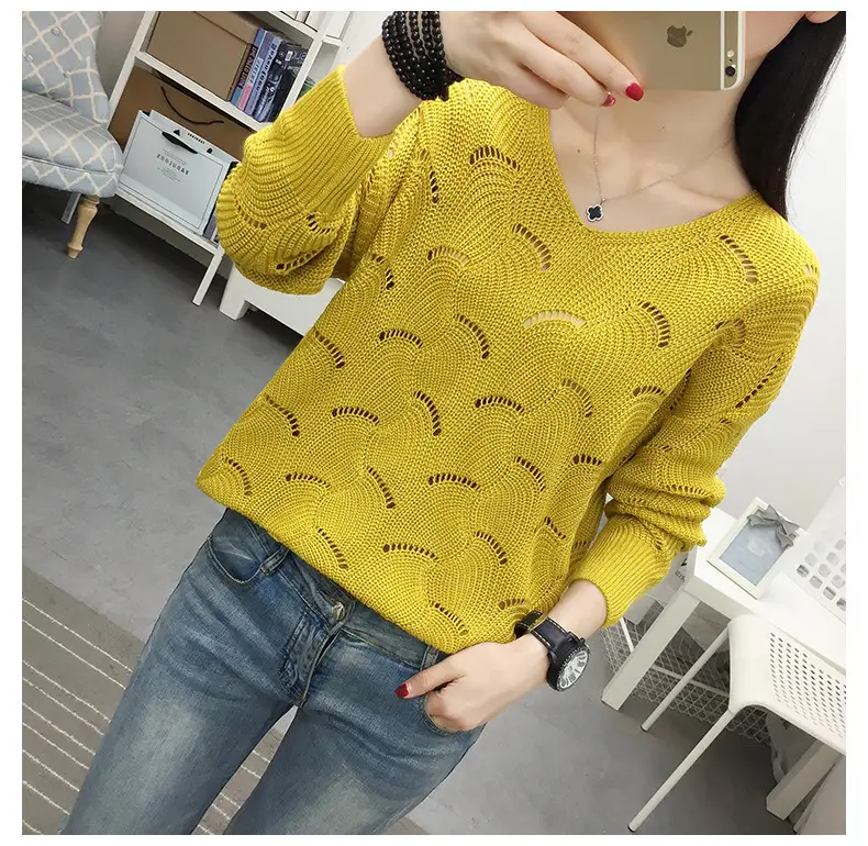 2021 Pink Hollow Out Sweater Top for Women — feature 6