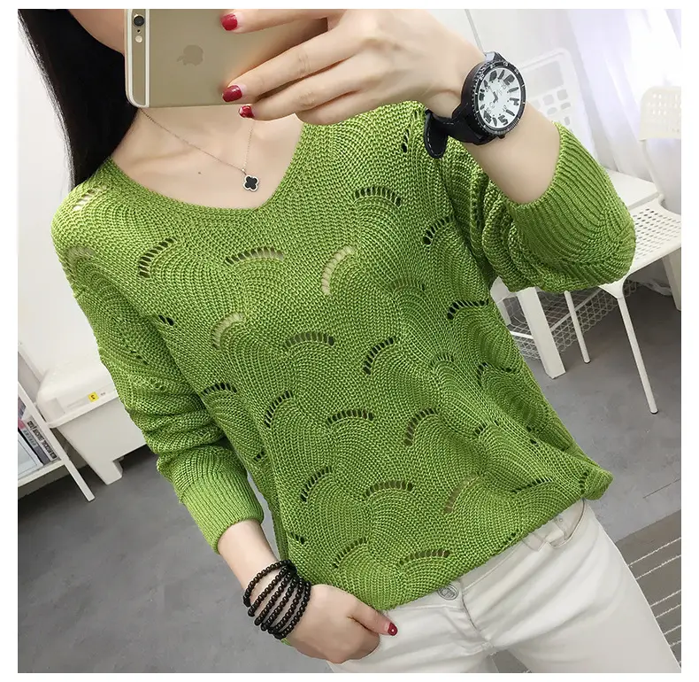 2021 Pink Hollow Out Sweater Top for Women — feature 8