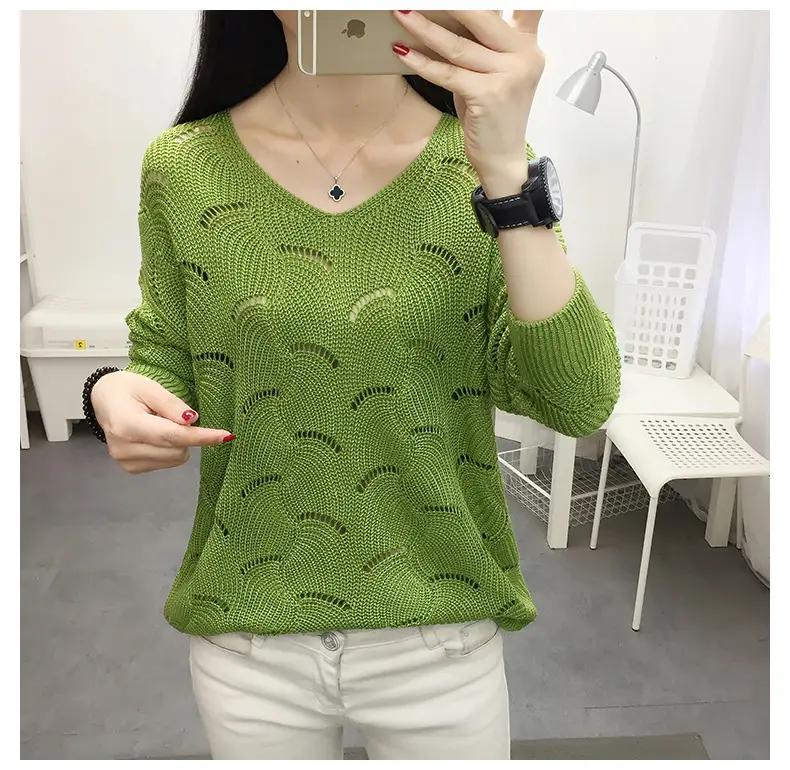2021 Pink Hollow Out Sweater Top for Women — feature 9