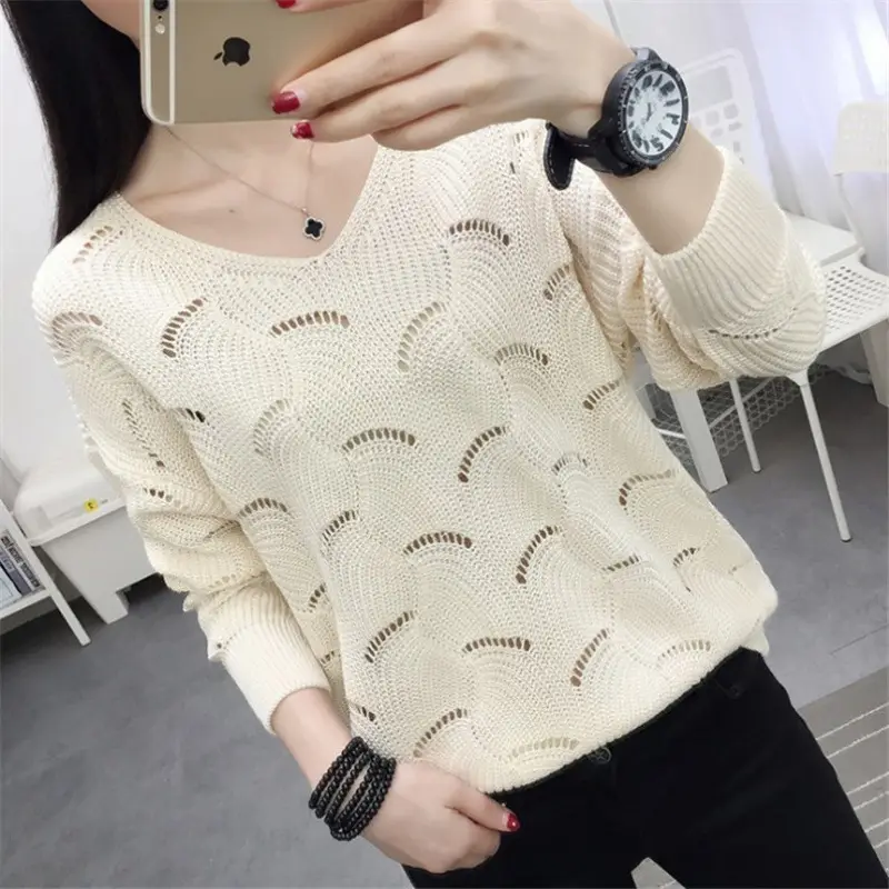 2021 Pink Hollow Out Sweater Top for Women