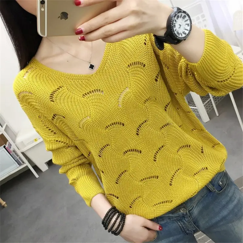2021 Pink Hollow Out Sweater Top for Women - Image 3