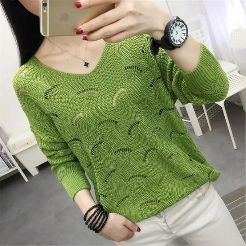 2021 Pink Hollow Out Sweater Top for Women - Image 4