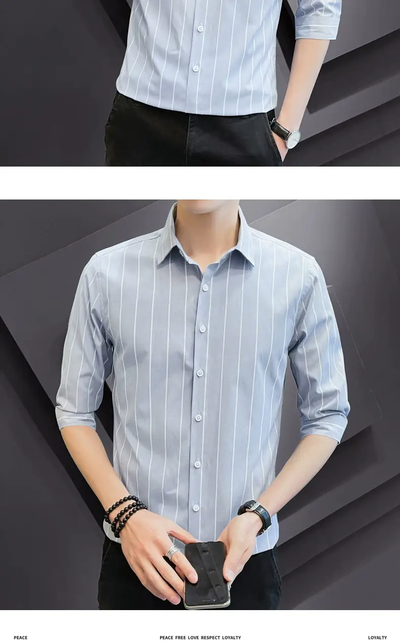 Men Striped Short Sleeve Shirt Black Red Crop Coat — feature 10