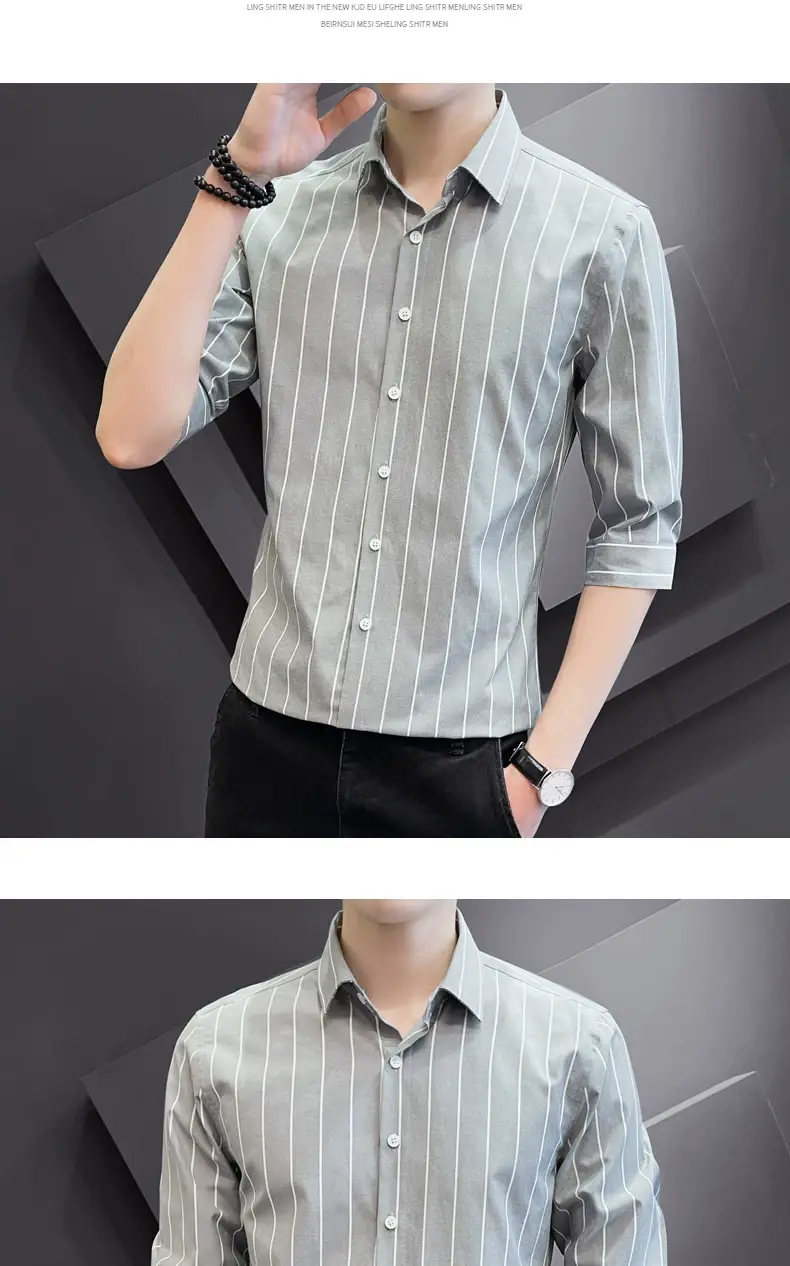 Men Striped Short Sleeve Shirt Black Red Crop Coat — feature 14