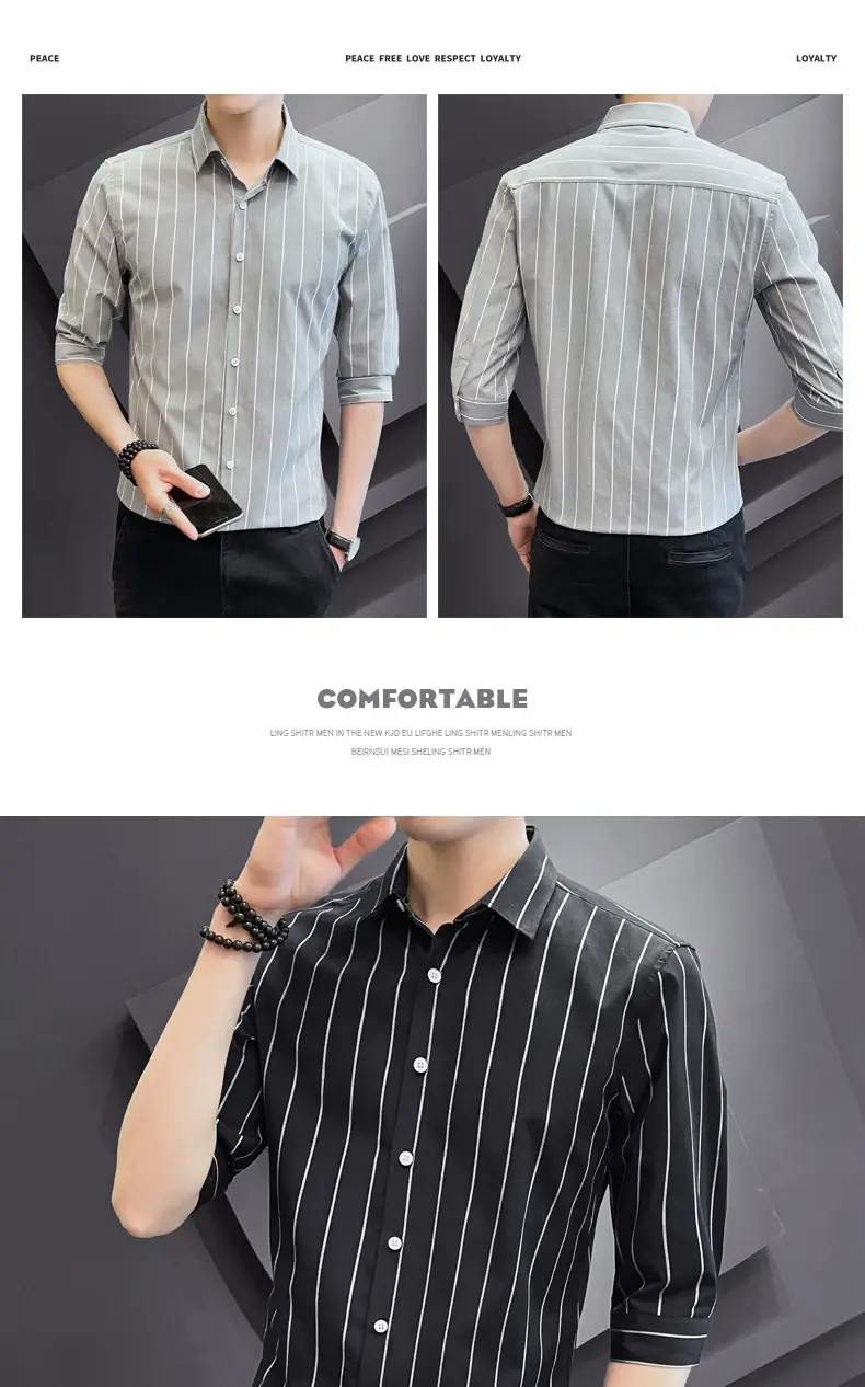Men Striped Short Sleeve Shirt Black Red Crop Coat — feature 16