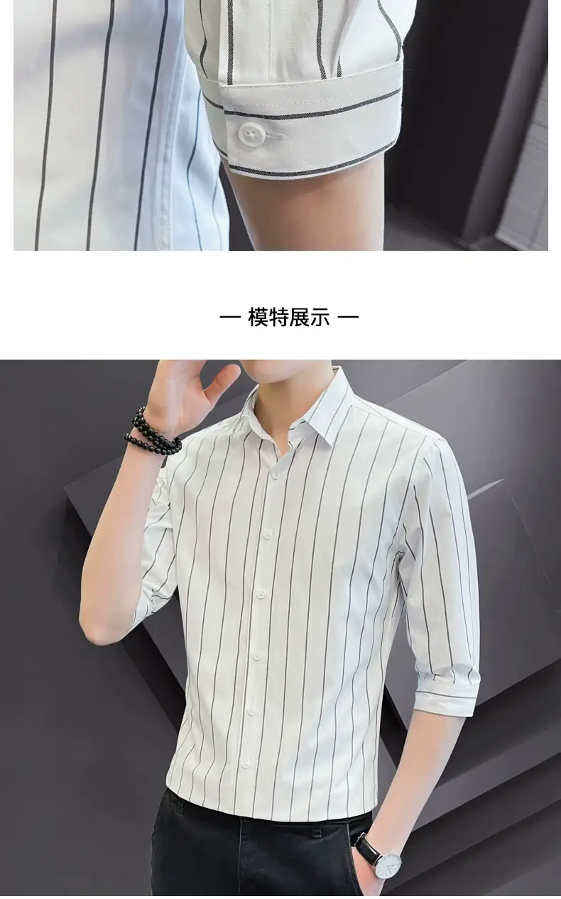 Men Striped Short Sleeve Shirt Black Red Crop Coat — feature 6