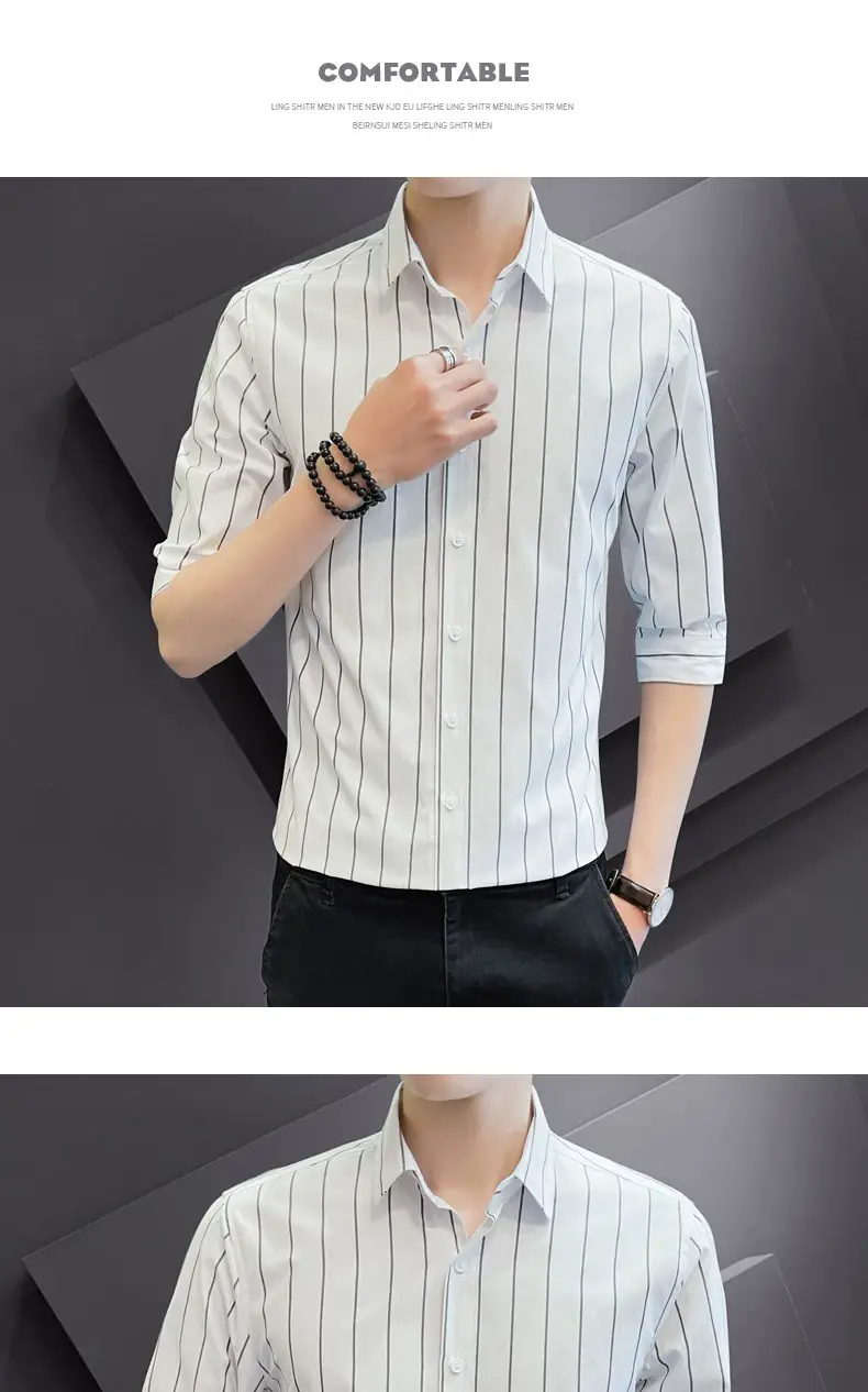 Men Striped Short Sleeve Shirt Black Red Crop Coat — feature 7