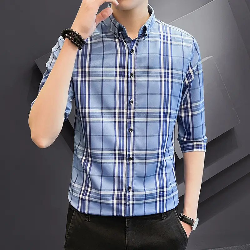 Men Striped Short Sleeve Shirt Black Red Crop Coat