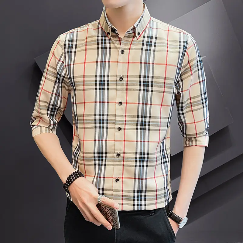 Men Striped Short Sleeve Shirt Black Red Crop Coat