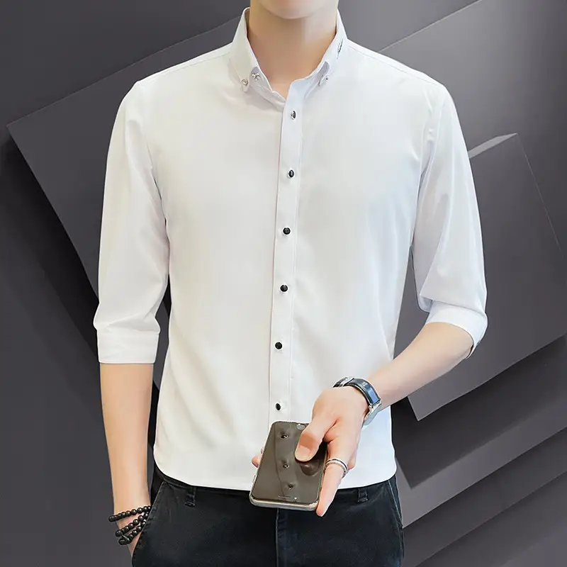 Men Striped Short Sleeve Shirt Black Red Crop Coat