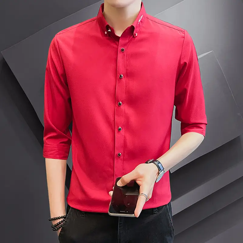 Men Striped Short Sleeve Shirt Black Red Crop Coat