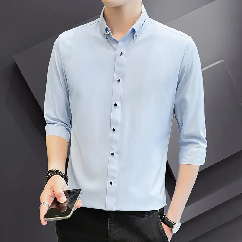 Men Striped Short Sleeve Shirt Black Red Crop Coat