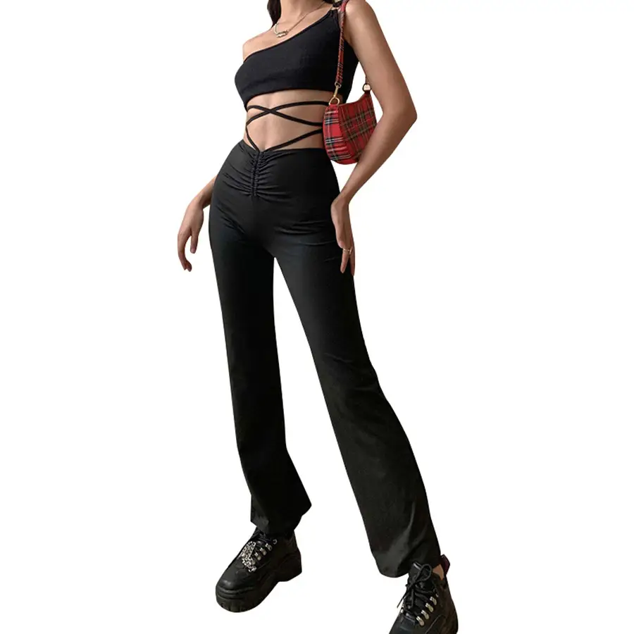 New European American High Waist Slim Fit Strap Trousers Women — feature 27