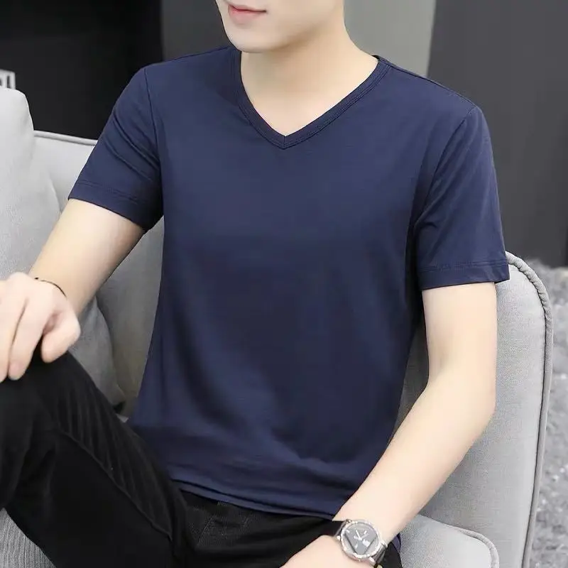 Men's Navy V-Neck T-Shirt Modal Slim Fit