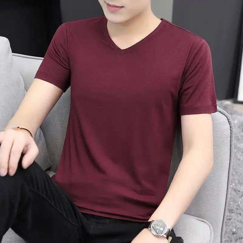 Men's Navy V-Neck T-Shirt Modal Slim Fit