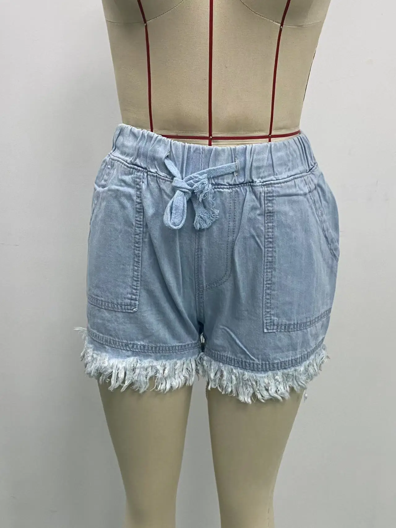 Women Denim Shorts High Waist Elastic Waist Lazy Style — feature 15
