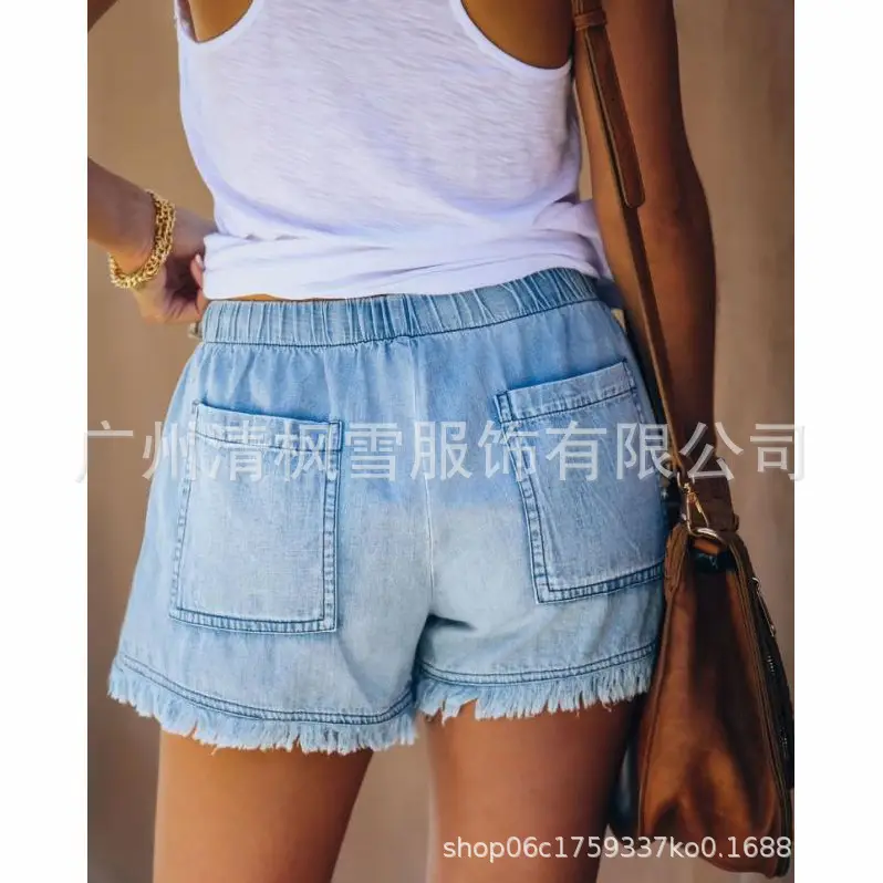 Women Denim Shorts High Waist Elastic Waist Lazy Style — feature 6