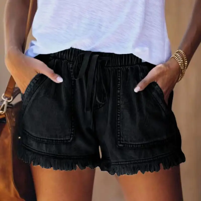 Women Denim Shorts High Waist Elastic Waist Lazy Style — feature 8