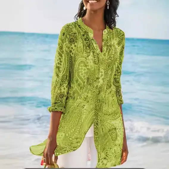 Women's 2020 Summer Blue Lace Long Shirt Bohemian Style - Image 6