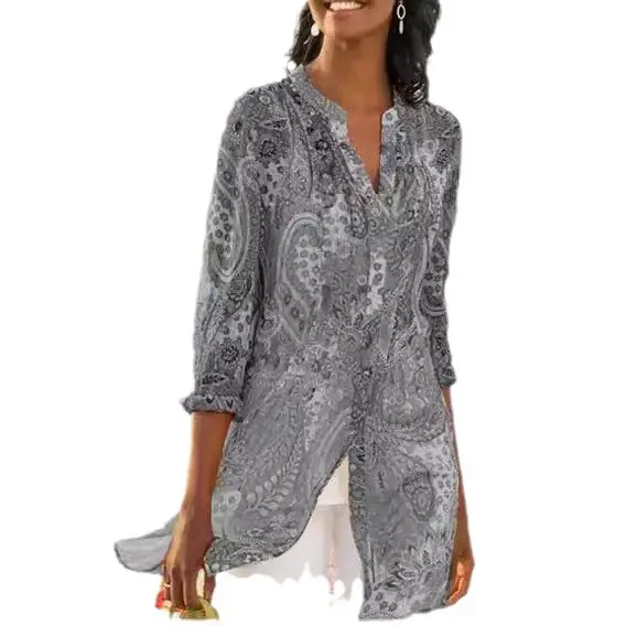 Women's 2020 Summer Blue Lace Long Shirt Bohemian Style - Image 8