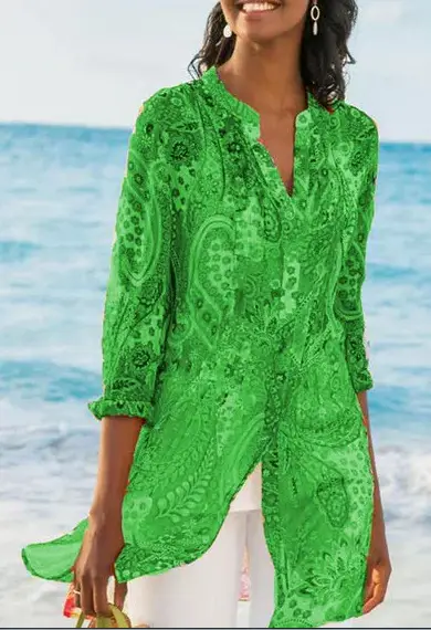 Women's 2020 Summer Blue Lace Long Shirt Bohemian Style - Image 2