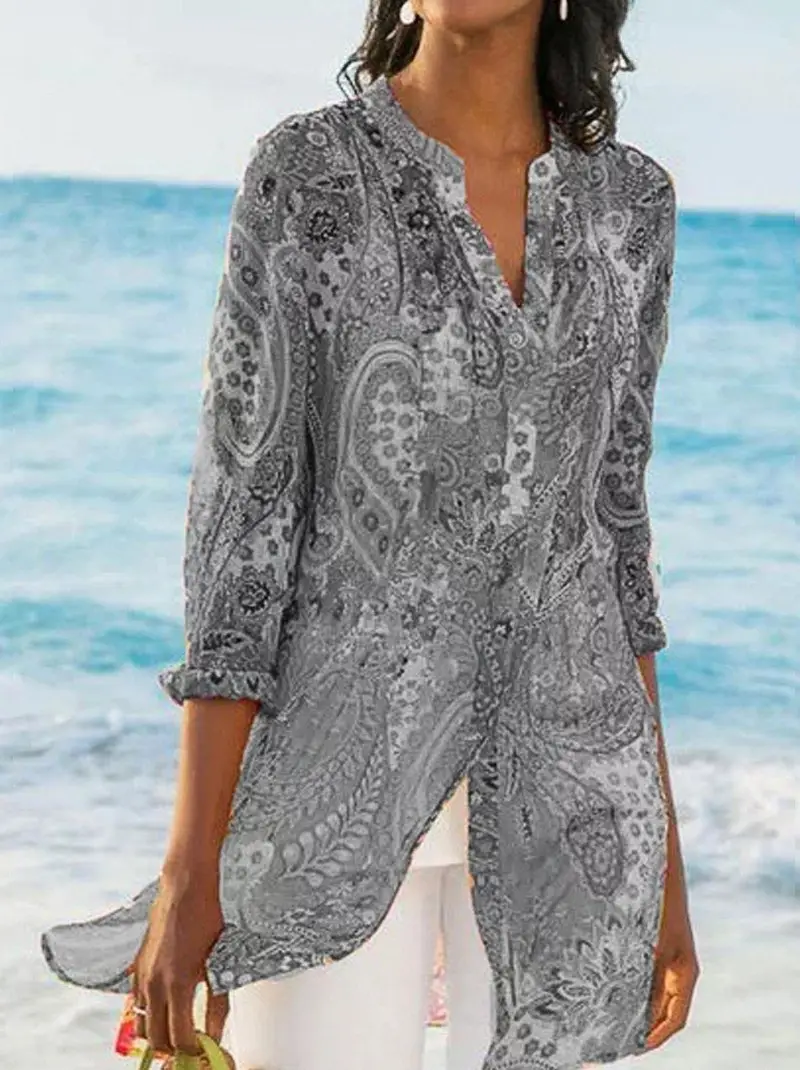 Women's 2020 Summer Blue Lace Long Shirt Bohemian Style - Image 3