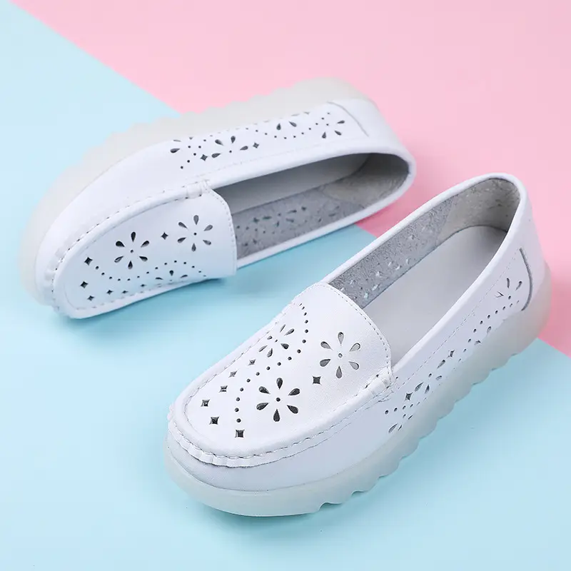 in stock nurse shoes women's soft bottom hollow breathable white non-slip spring and summer new flat bottom hospital work shoes cross-border - Image 3