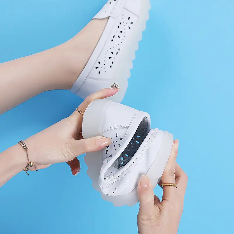 in stock nurse shoes women's soft bottom hollow breathable white non-slip spring and summer new flat bottom hospital work shoes cross-border - Image 5