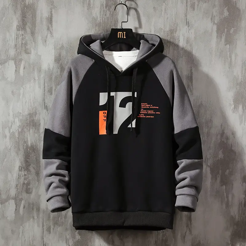 Men Printed Hooded Sweatshirt Black Grey Loose Fit 2021 - Image 5