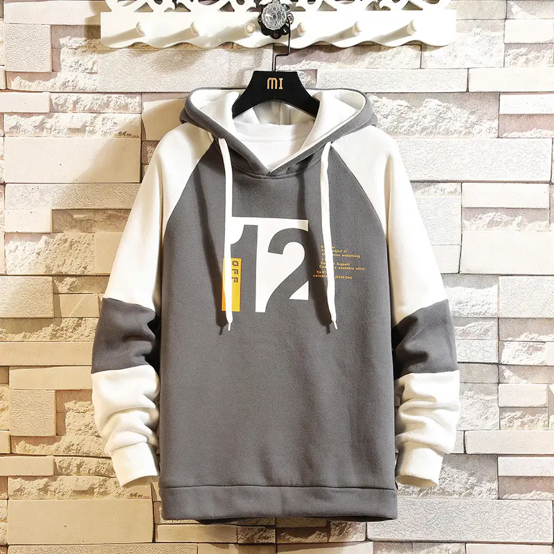 Men Printed Hooded Sweatshirt Black Grey Loose Fit 2021 - Image 6