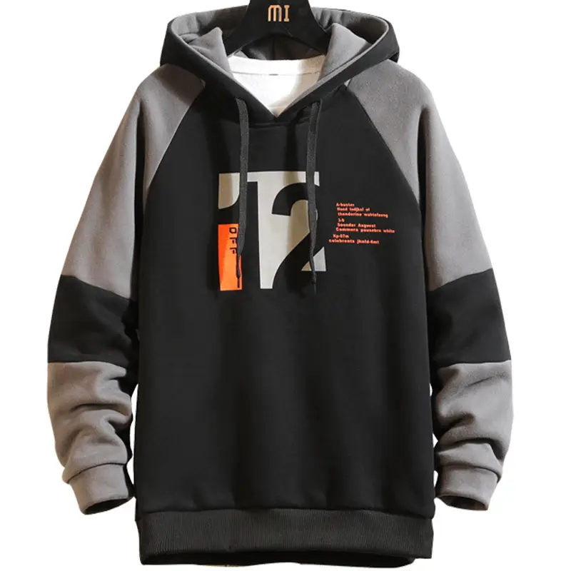 Men Printed Hooded Sweatshirt Black Grey Loose Fit 2021 - Image 7
