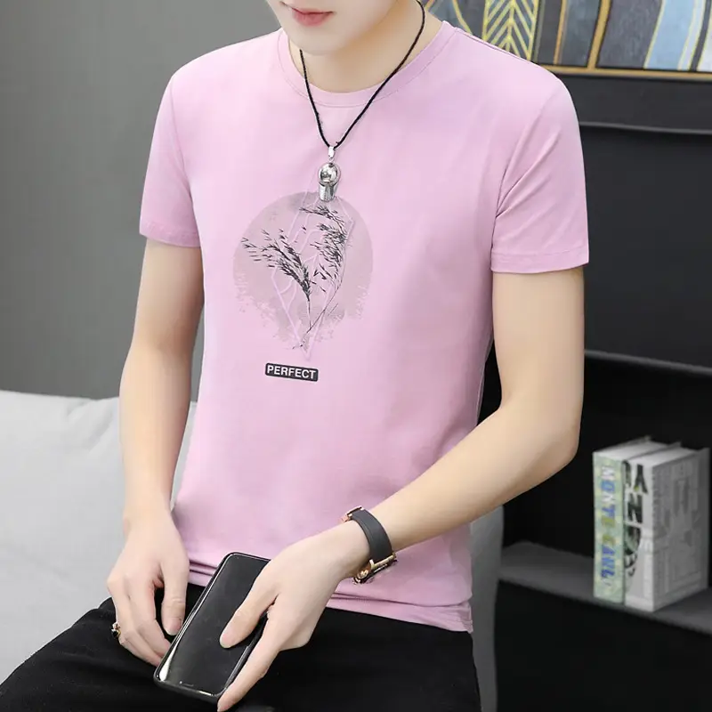 2025 Men Grey Printed T-Shirt Korean Style - Image 11