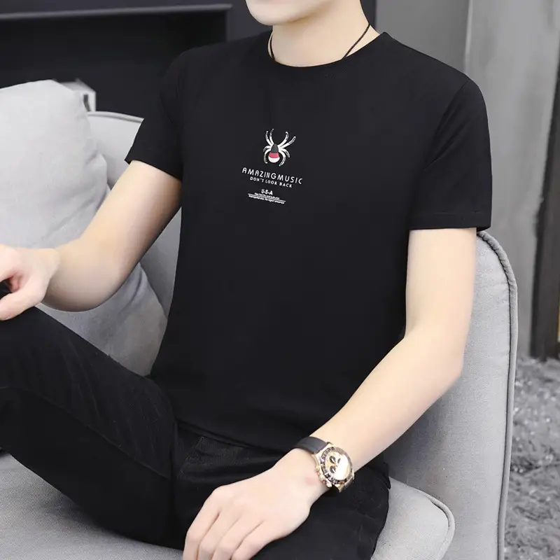 2025 Men Grey Printed T-Shirt Korean Style - Image 13