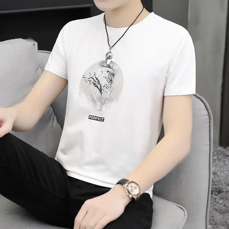 2025 Men Grey Printed T-Shirt Korean Style - Image 14