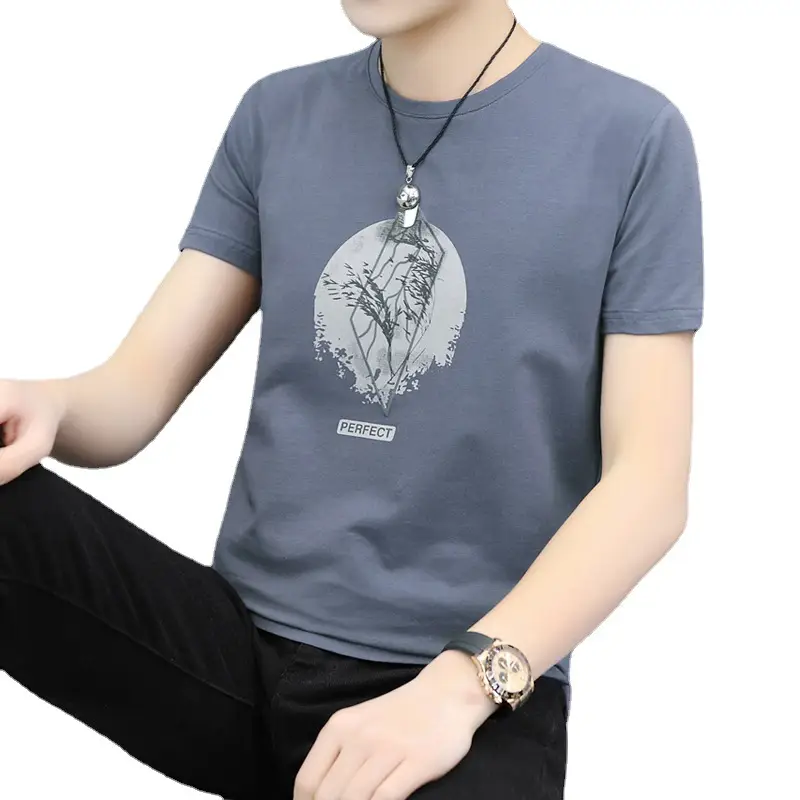 2025 Men Grey Printed T-Shirt Korean Style - Image 15