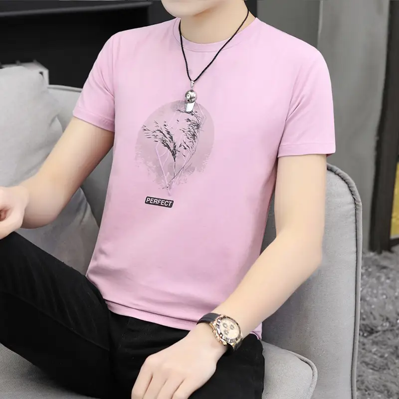 2025 Men Grey Printed T-Shirt Korean Style - Image 10
