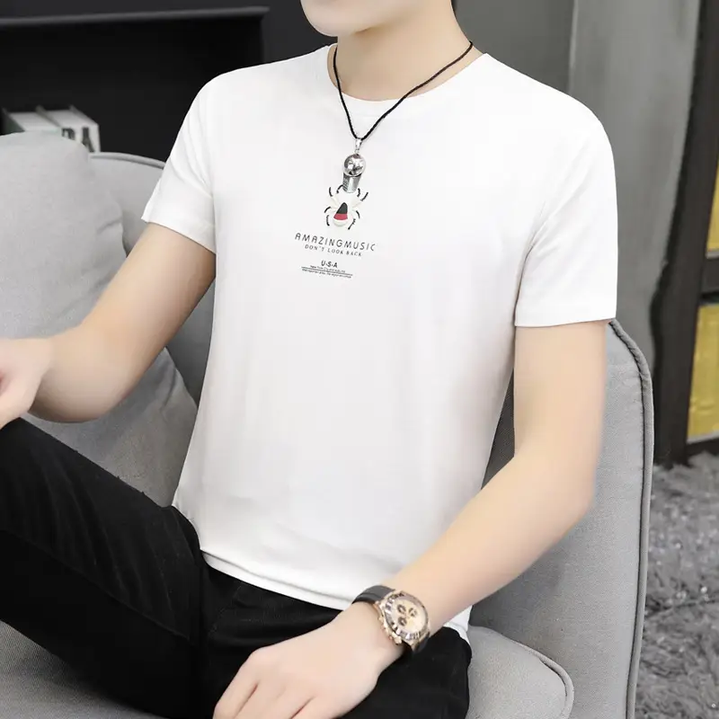 2025 Men Grey Printed T-Shirt Korean Style - Image 2