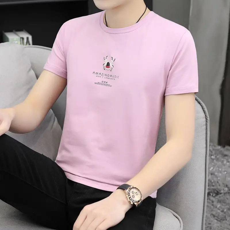 2025 Men Grey Printed T-Shirt Korean Style - Image 5