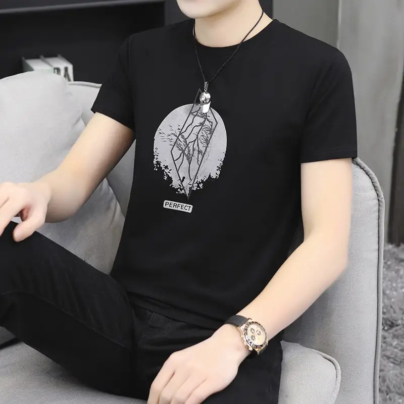 2025 Men Grey Printed T-Shirt Korean Style - Image 6