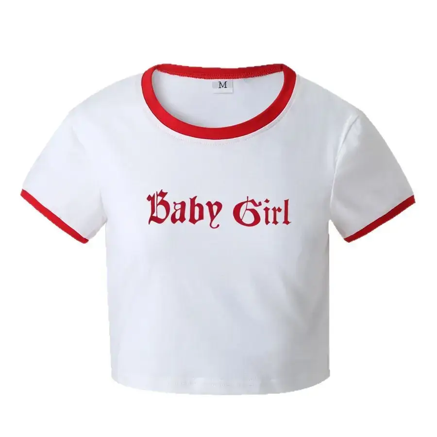 Baby Girl Cotton Short Sleeve T-Shirt White Red